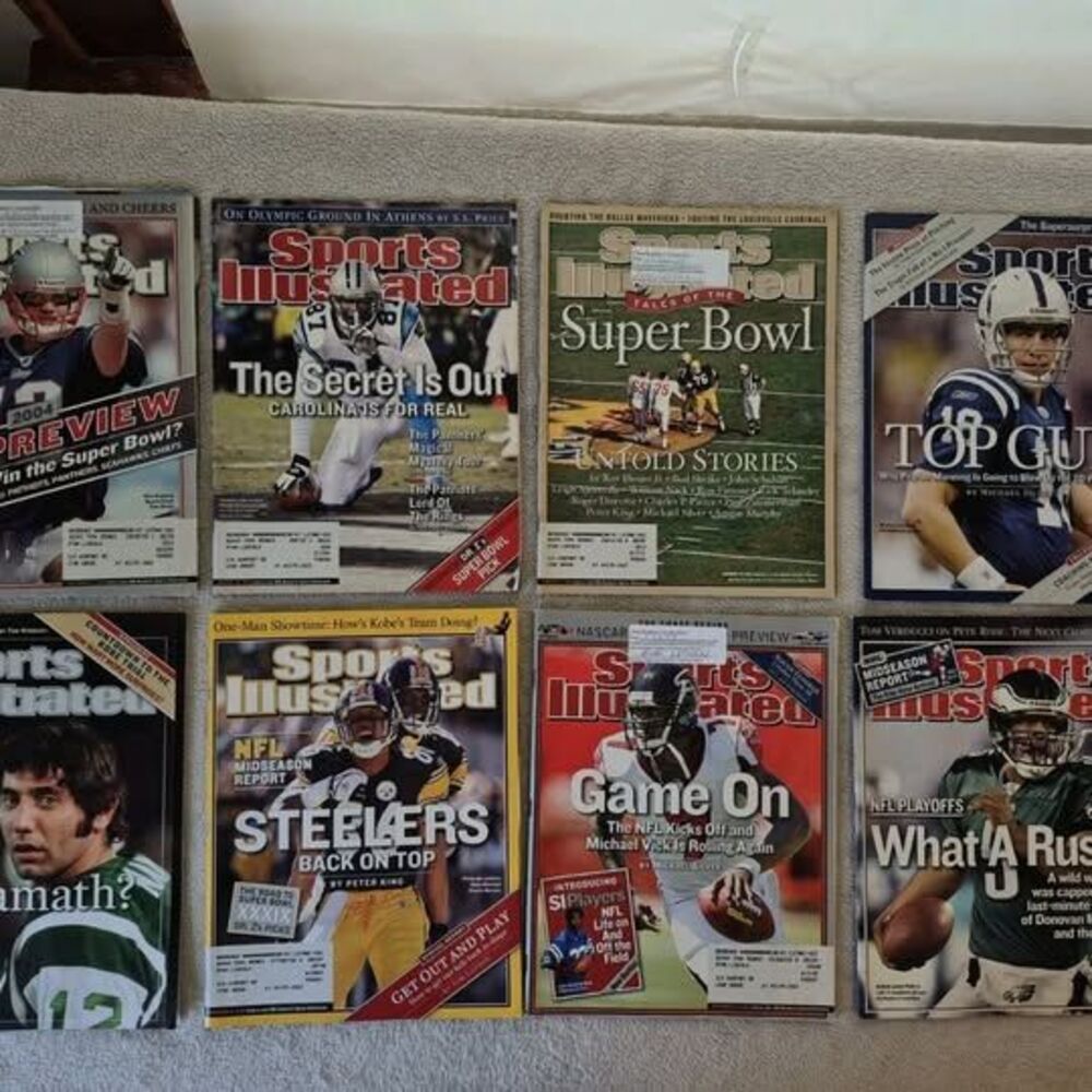 Sports Illustrated Lot of 8 NFL 2004 Tom Brady Joe Namath Steelers Super Bowl